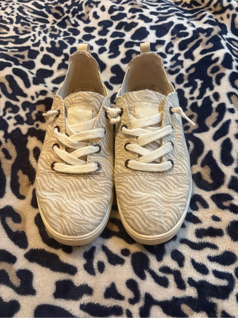 Roxy Women's Zebra-Print Canvas Sneakers - Cream and White